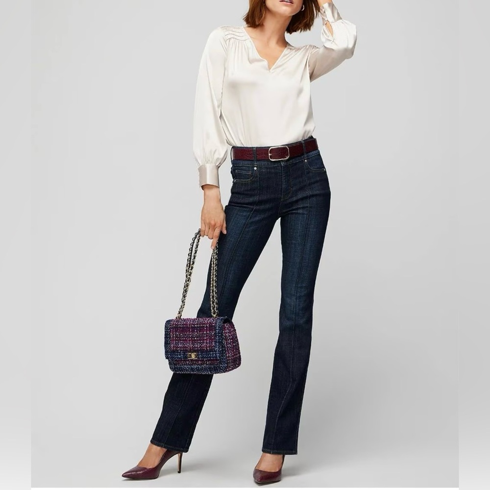 NWT WHBM Extra-High Rise Pintuck Skinny Flare Jeans In Eclipse Authentic Size 8R